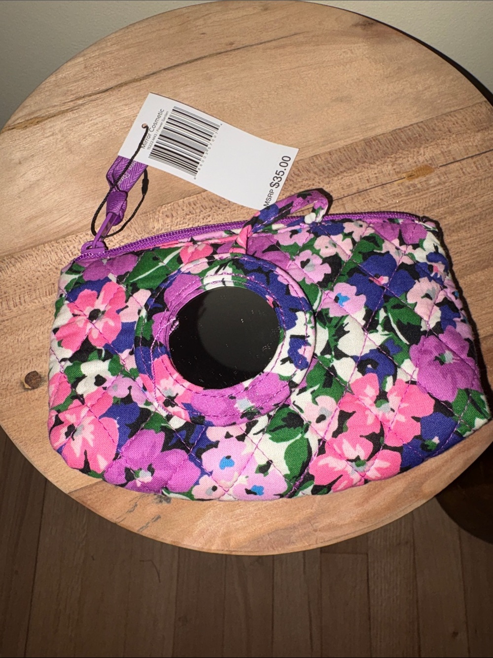 Vera Bradley Purple Pink Floral Quilted Cosmetic Bag with Mirror